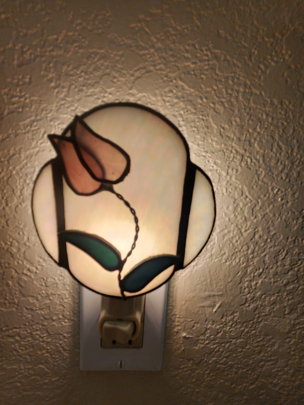 Source Unknown Pink Tulip Stained Glass Night Light